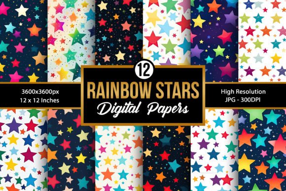 Download Rainbow Stars Pattern Digital Papers - Rainbow stars Collection