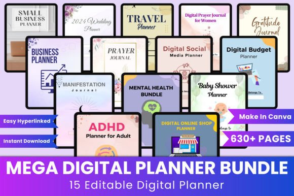 Download Mega Digital Planner Bundle Canva - Digital planner Collection