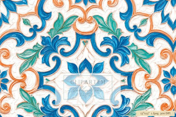 Download Blue Orange Majolica Tile Repeat Pattern - Repeat pattern Collection