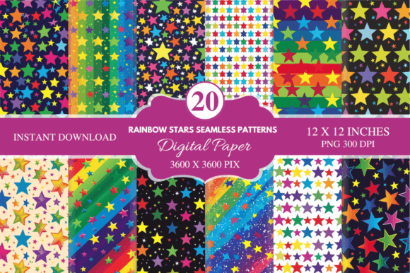 Download Rainbow Stars Seamless Patterns Digital - Rainbow stars Collection