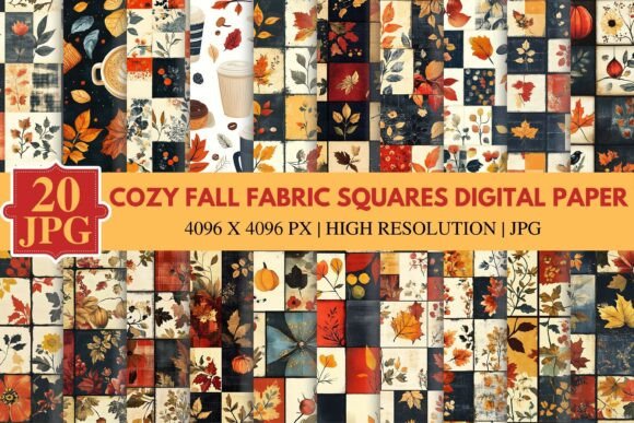 Download Cozy Fall Fabric Squares Digital Paper - Squares Collection