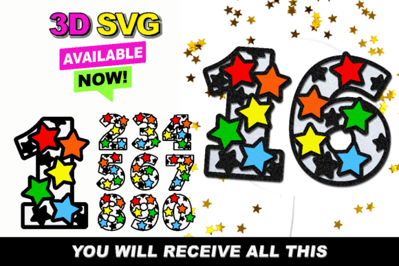 Download Rainbow Stars Numbers 3D SVG - Rainbow stars Collection