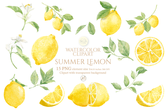 Download Watercolor Summer Lemon Clipart Set - Lemon clipart Collection