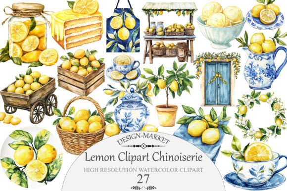Download Watercolor Lemon Clipart Chinoiserie - Lemon clipart Collection